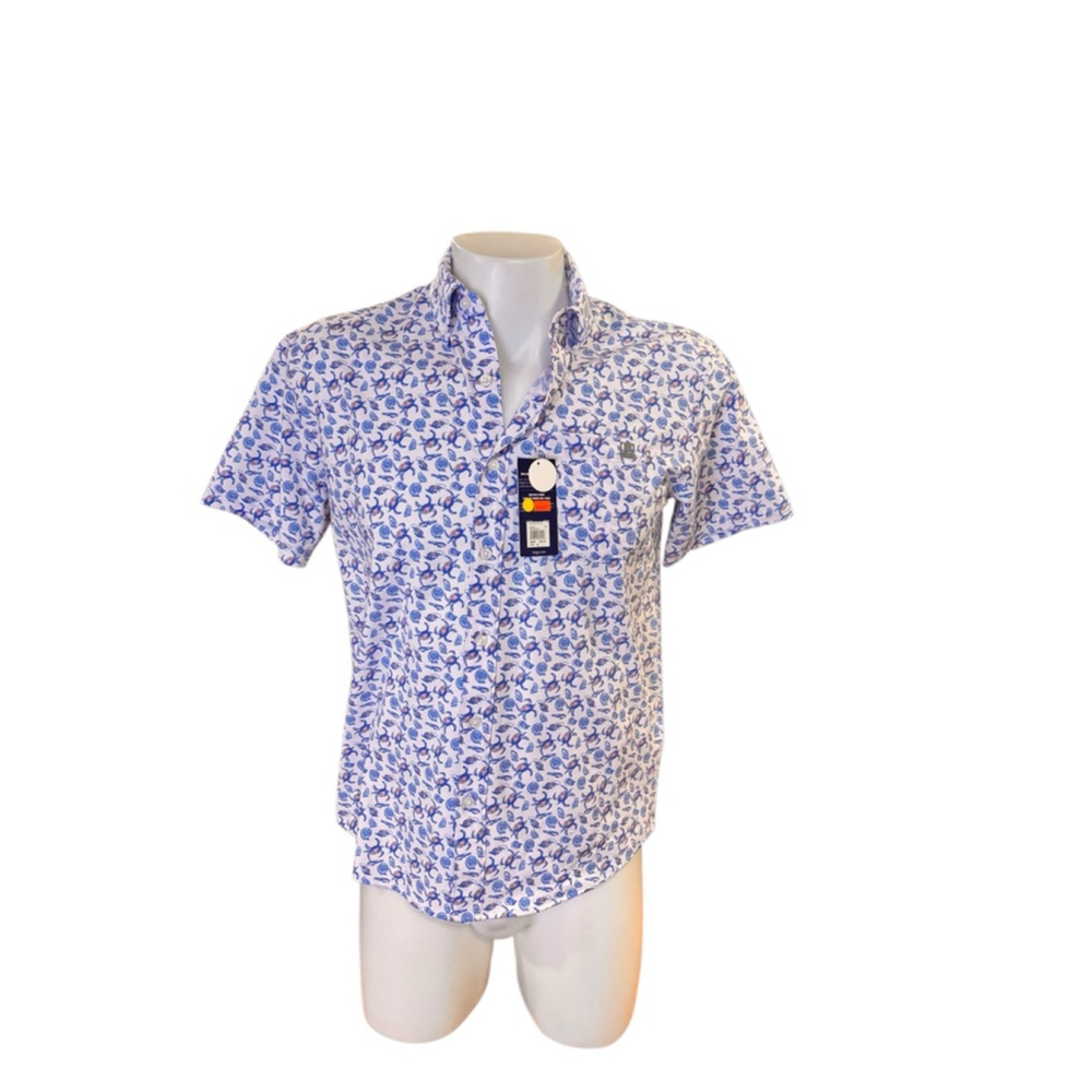 Men's Huk White & Blue Kona Printed Casual Button Down Shirt S. L27
